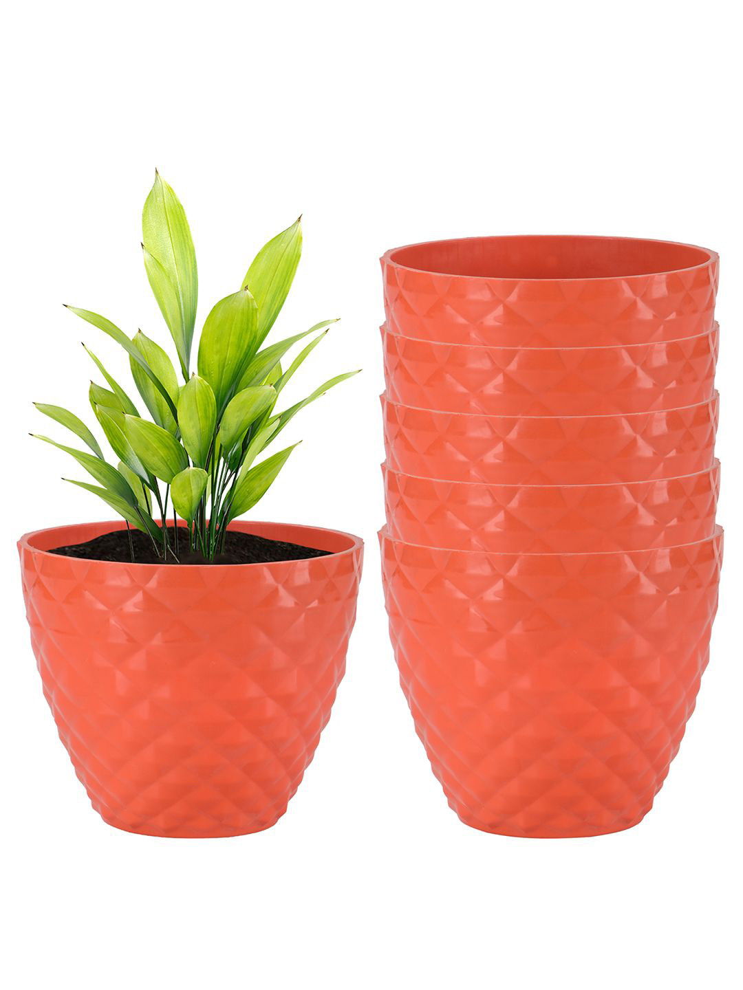 Kuber Industries Orange 6 Pieces Diamond Pattern Durable Planters