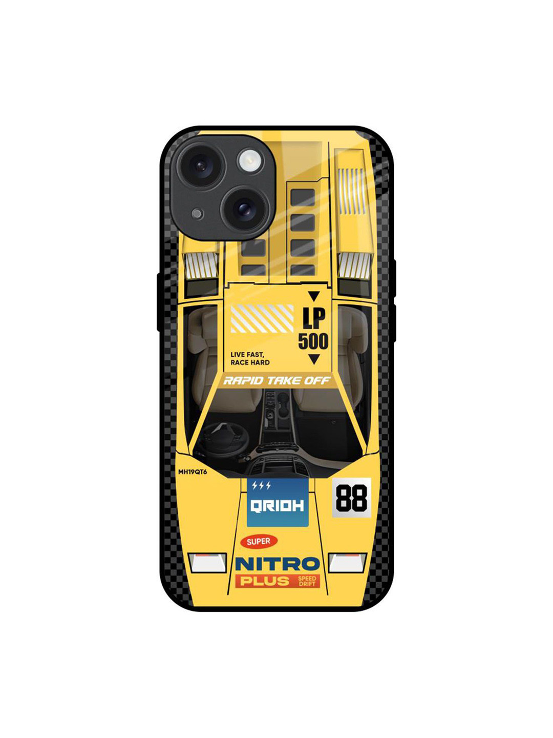 QRIOH Yellow Racing Car Printed iPhone 15 Back Case