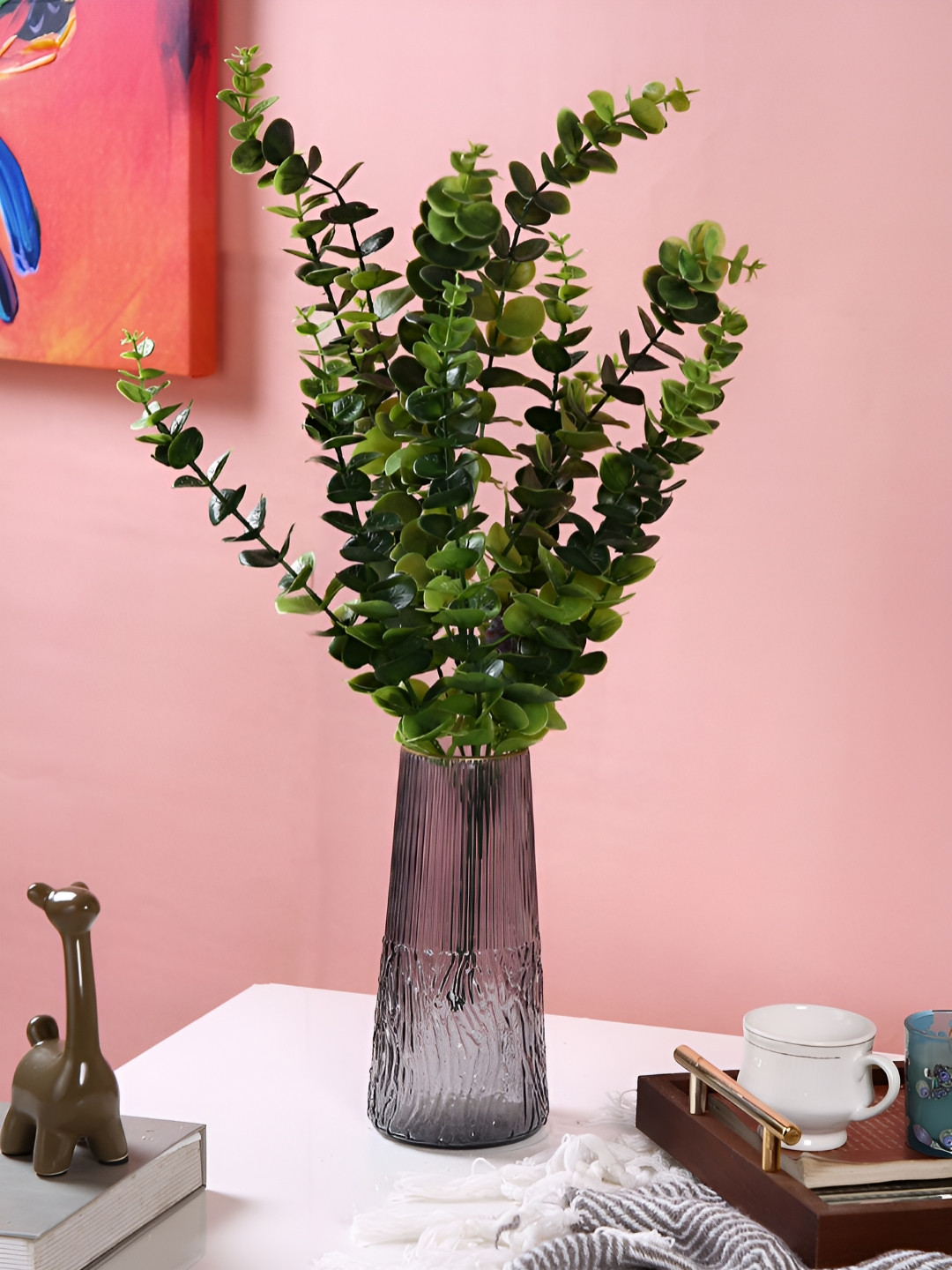 Myntra Elegant Homes Green And Silver Toned 2 Pieces Eucalyptus Artificial Flowers