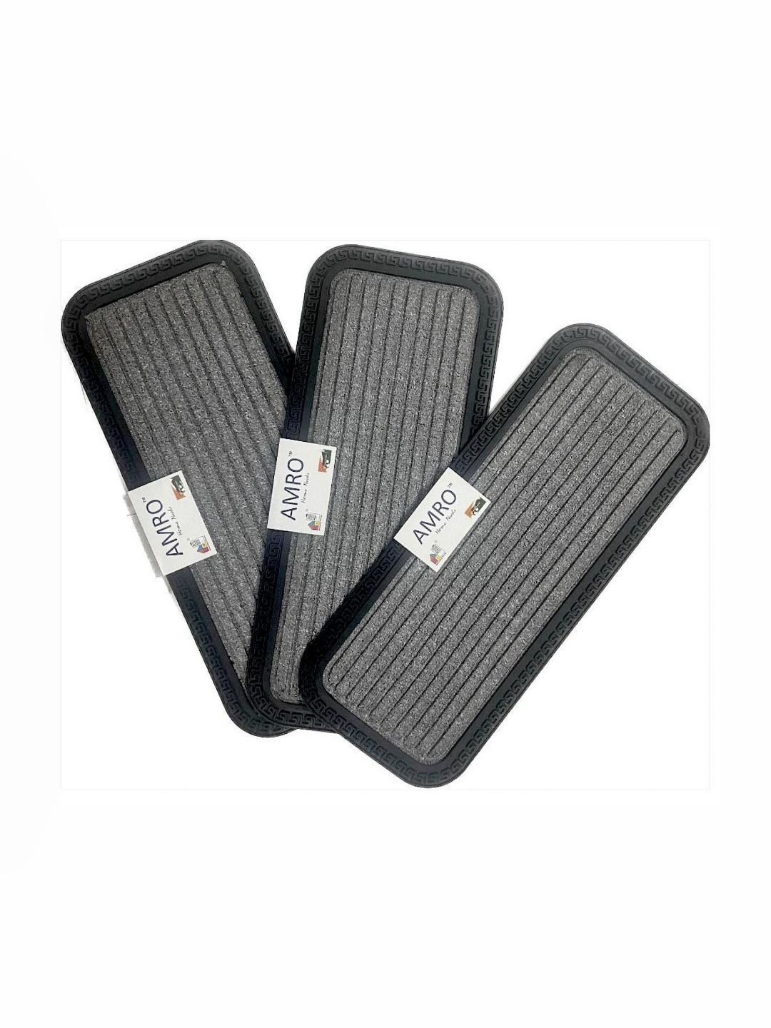 AMRO BEAUTILITY NEEDS Grey 3 Pieces 650 GSM Anti-Skid Rubber Waterproof Floor Mats