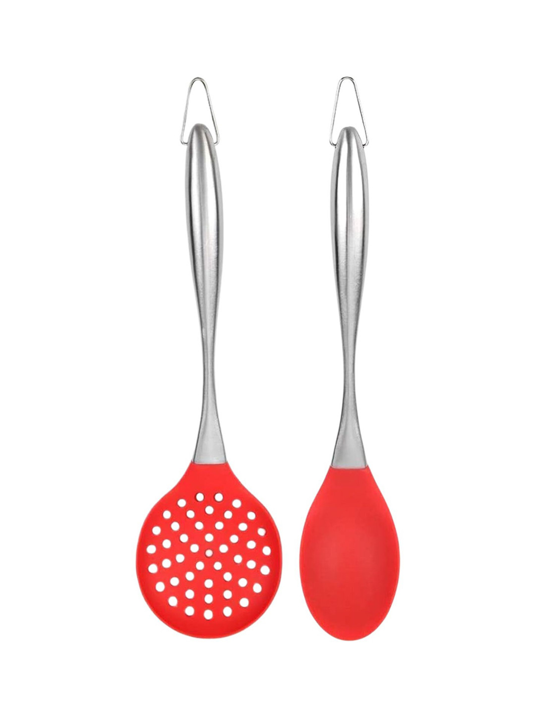Baskety Red 2 Pieces Steel Skimmer Spatula With Serving Spoon