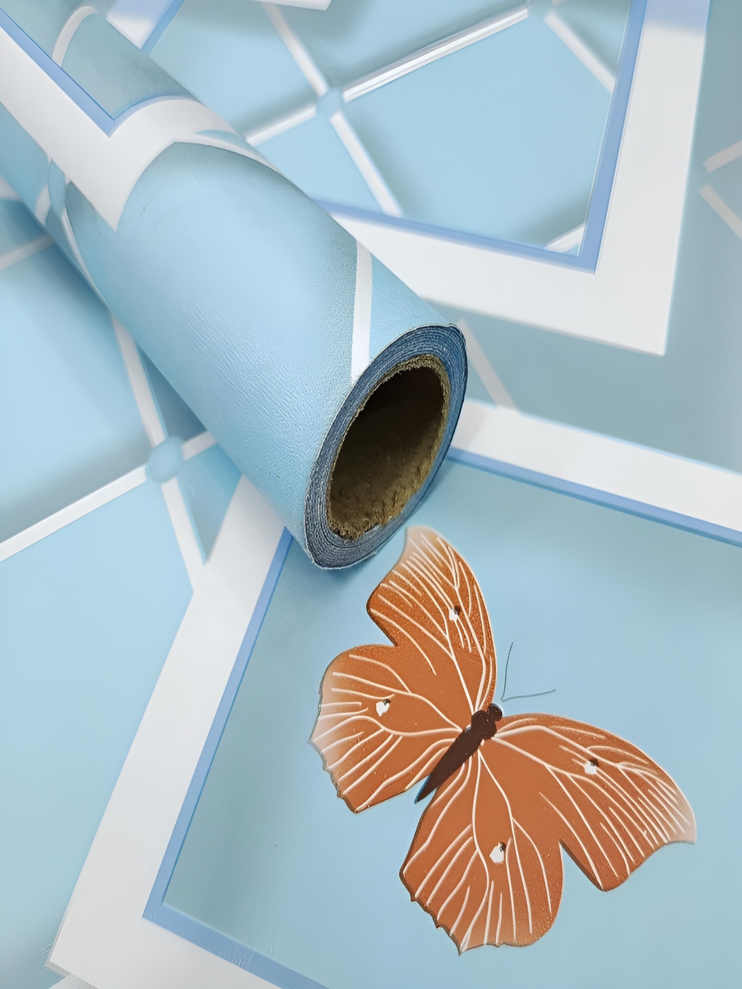 ANNA CREATIONS Blue & White Printed Self-Adhesive Waterproof Wallpaper
