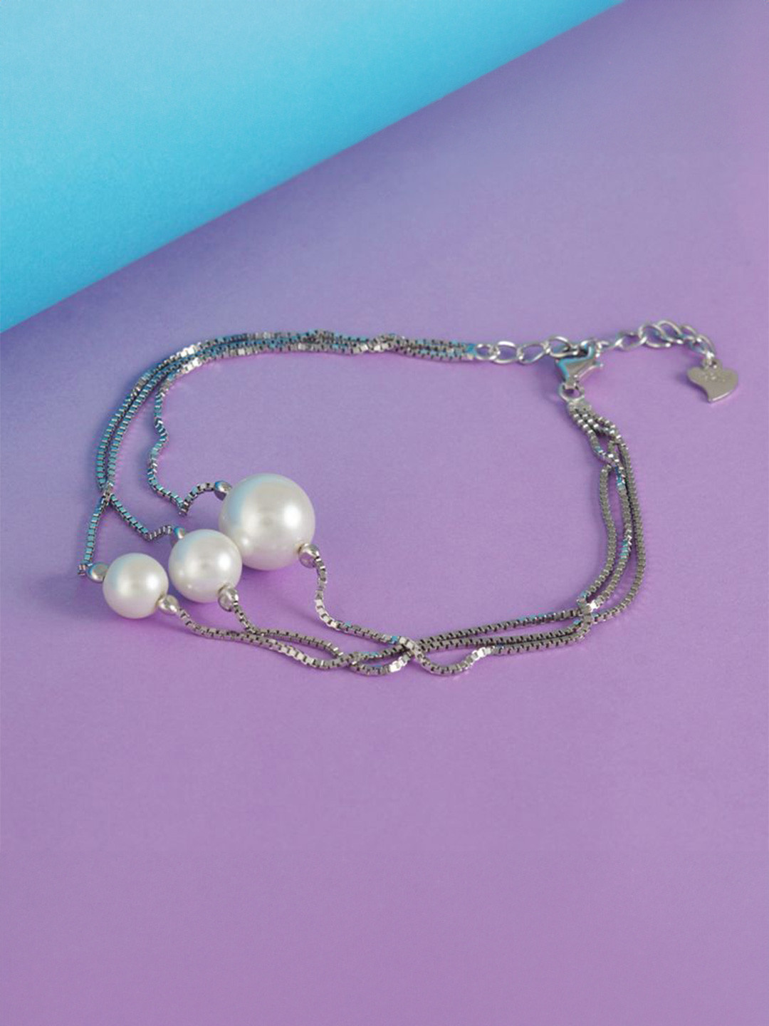 Tuanz Silver Jewelry 925 Sterling Silver Rhodium-Plated Pearls Beaded Link Bracelet
