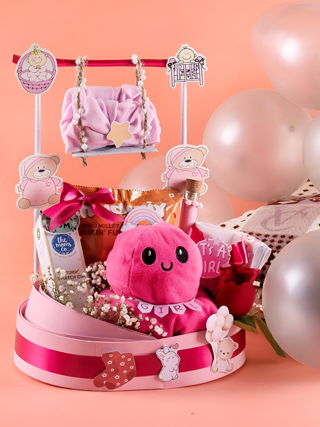 Giftcarnation Pink & White 7 Pieces Baby Girl Gift Set