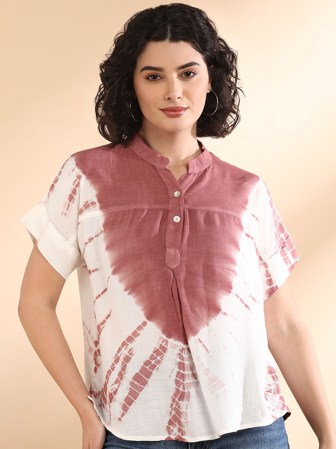 Maaesa Women Tie-Dye Rayon Brown Top