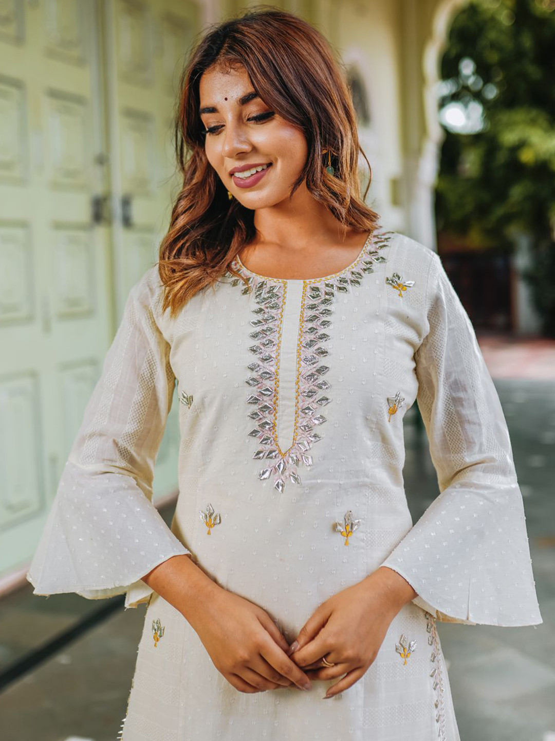 POPPIES LANE Off White Panel Long Dress