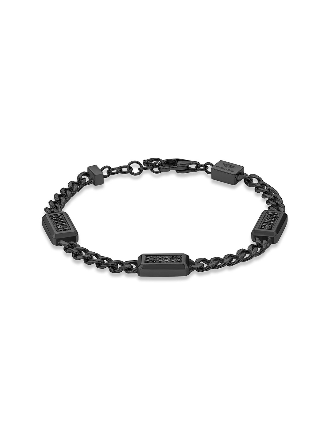 Police Men Stainless Steel Hardware Crystals Motif Link Bracelet