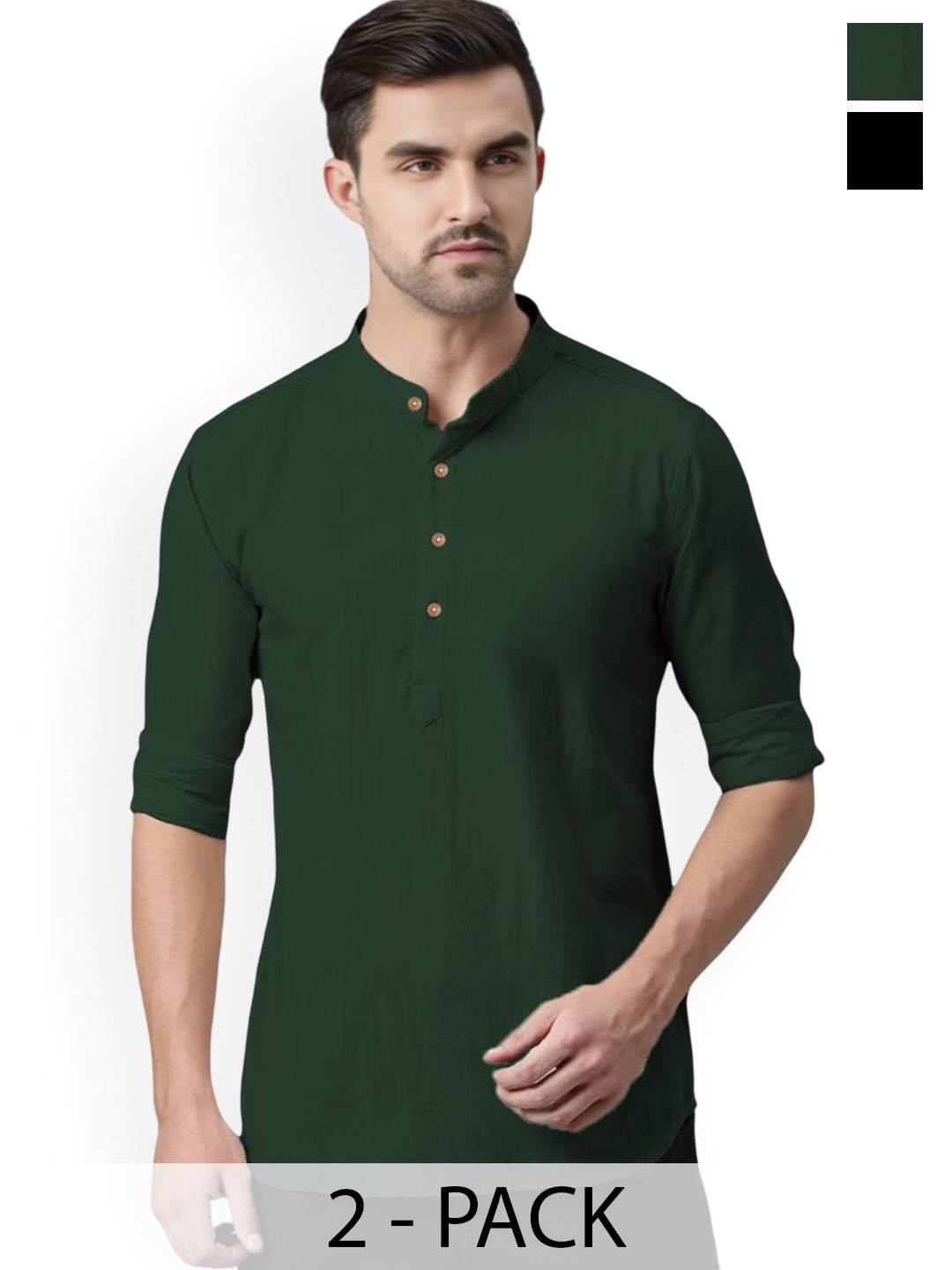 Vida Loca Selection Of 2 Cotton Slim Fit Mandarin Collar Short Kurtas