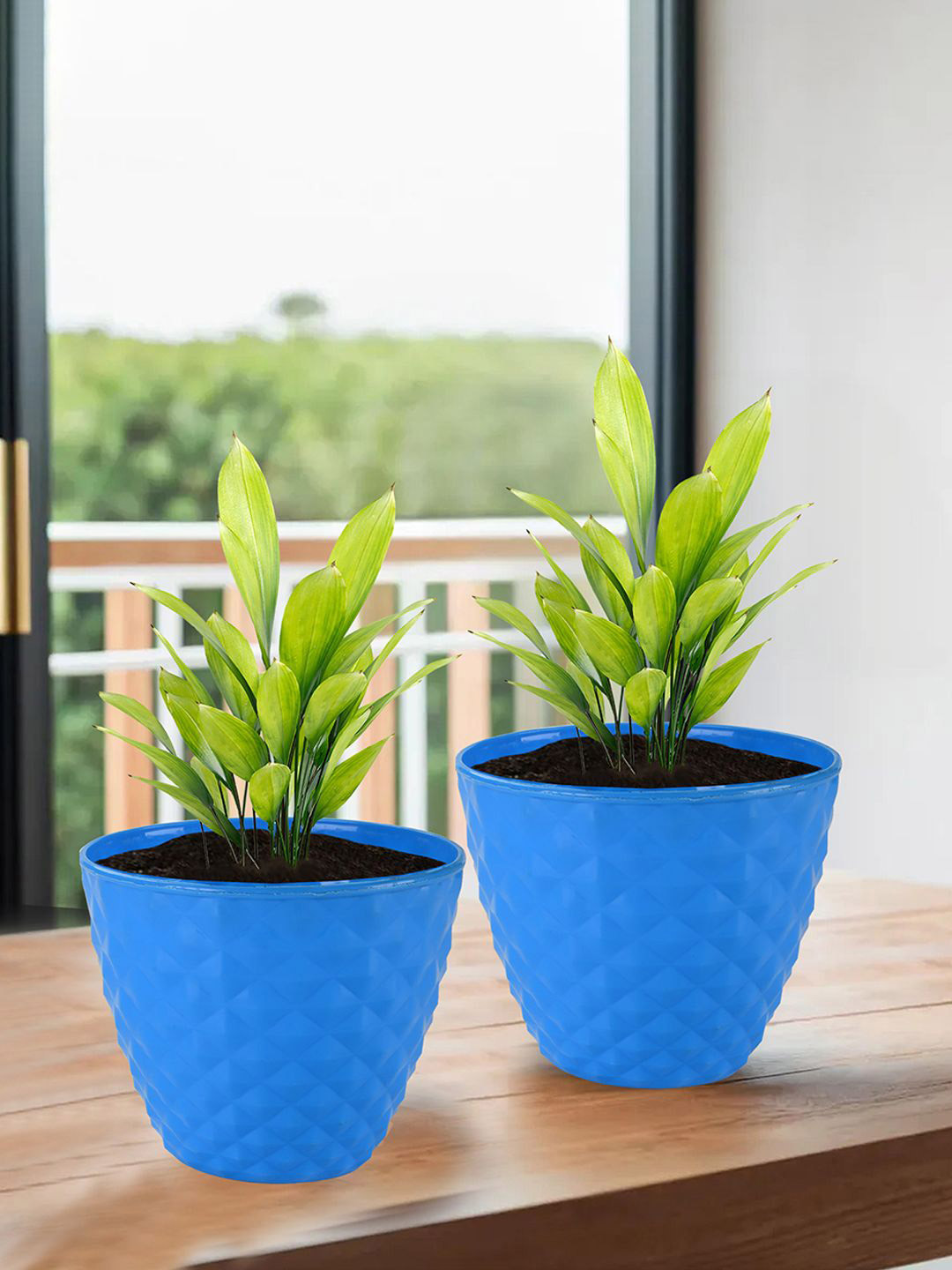 Kuber Industries Blue 6 Pieces Diamond Pattern Flower Pots For Garden