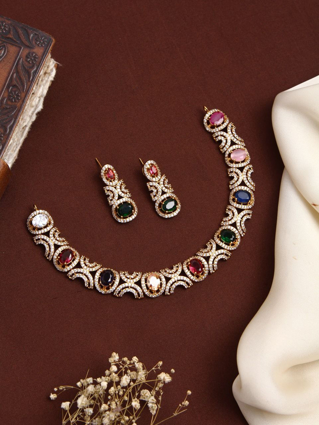 Kattam Gold Plated Halena AD Multistone Choker