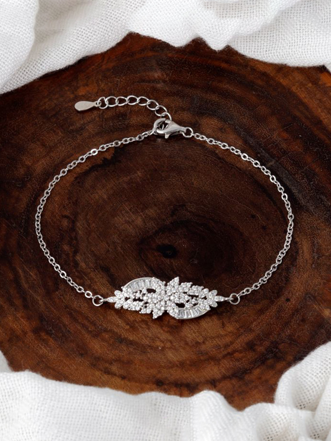 Tuanz Silver Jewelry 925 Sterling Silver Rhodium-Plated Artificial Stones Studded Bracelet