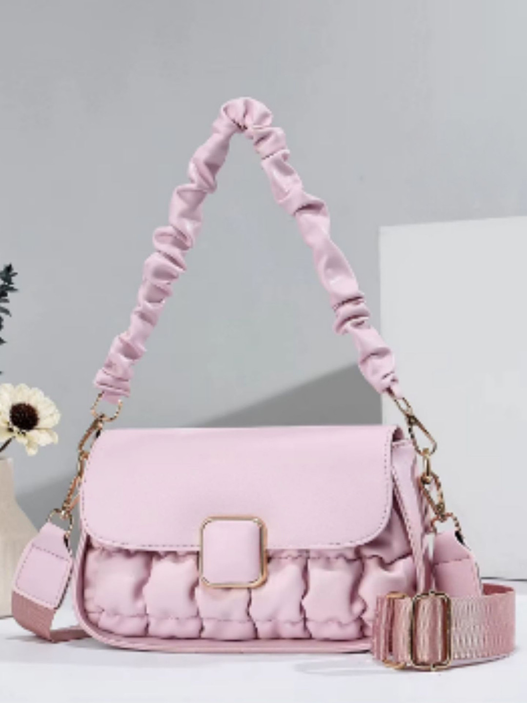 CARRY CARAT Textured Half Moon Handheld Bag with Tasselled