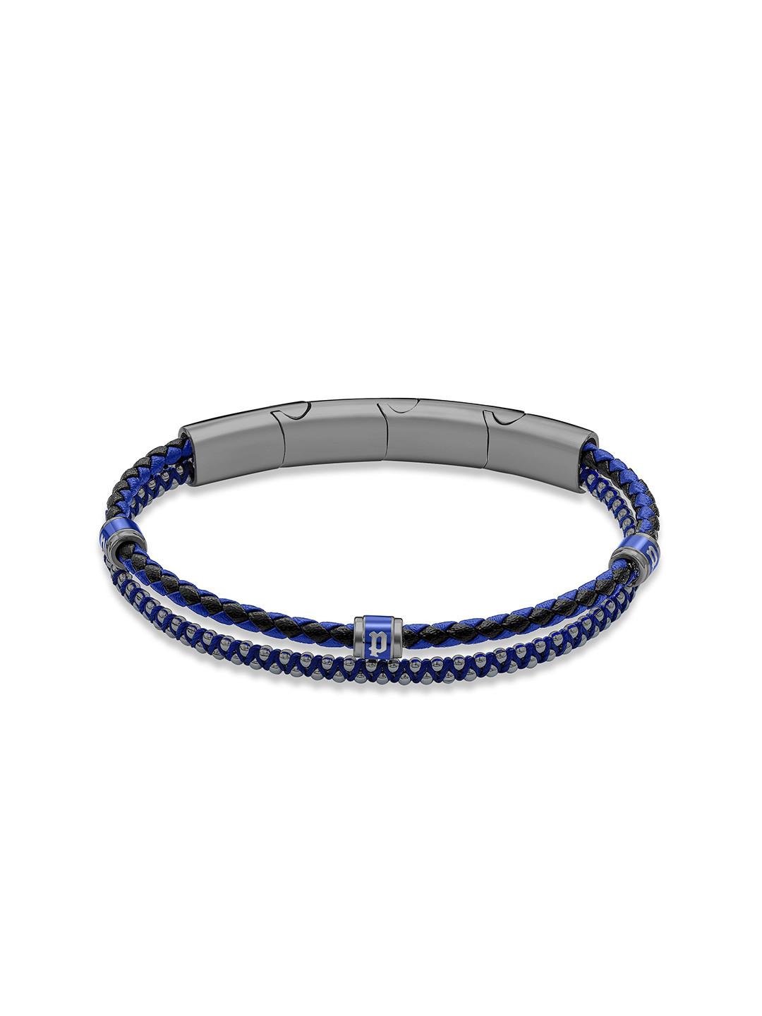 Police Twinrow Gunmetal Men Stainless Steel Wraparound Leather Bracelet