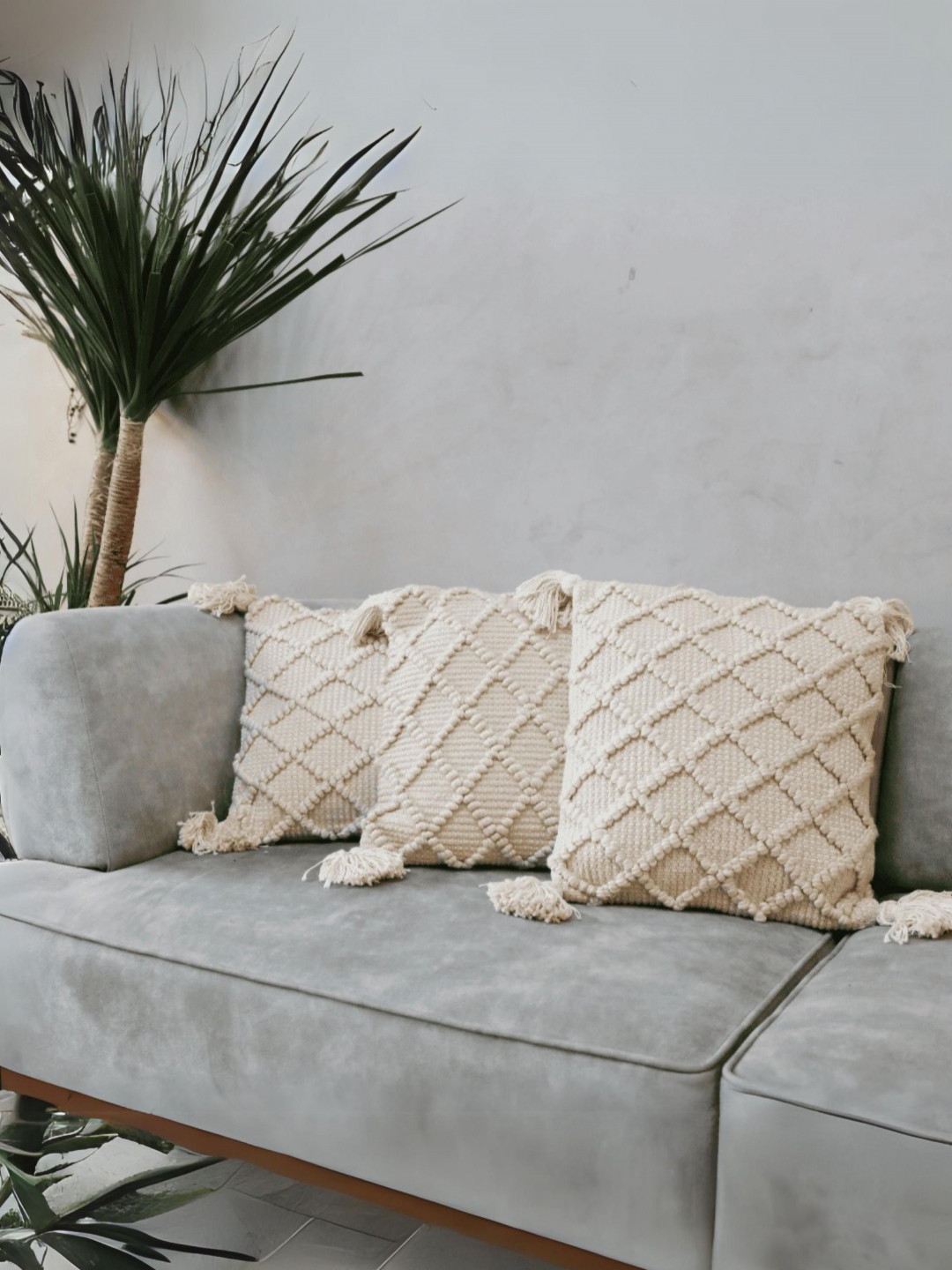 LUSHLYF Cream 3 Pieces Ivory Diamond Luxe Tufted Cushion Covers