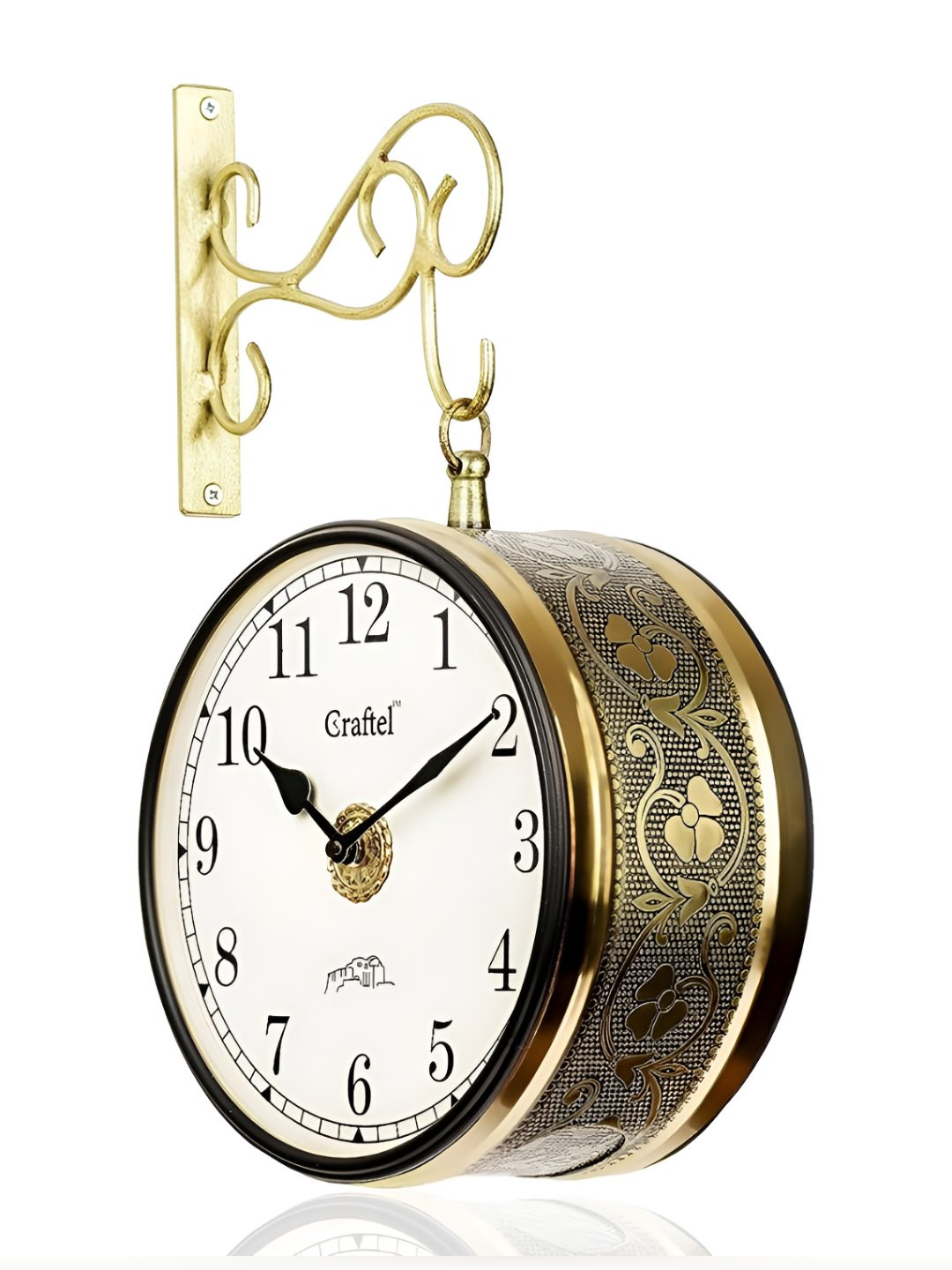 CRAFTEL Gold-Toned And Black Textured Analogue Round Vintage Double Sided Wall Clock