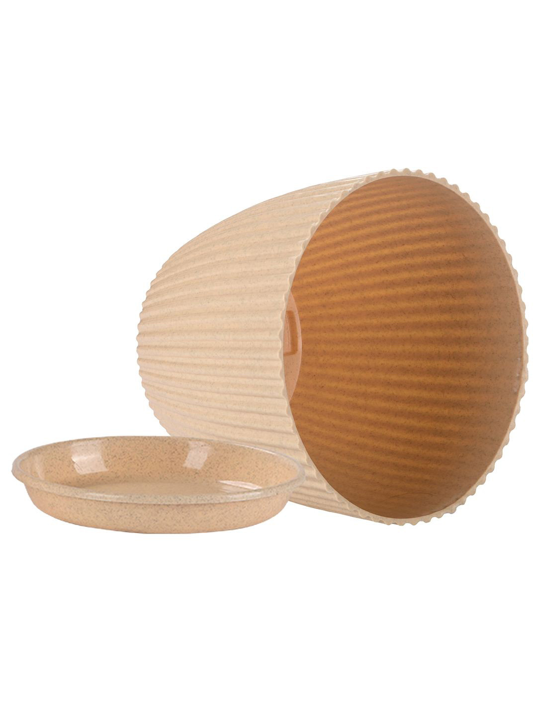 Kuber Industries Beige Set of 1 Textured Flower Pots with Tray
