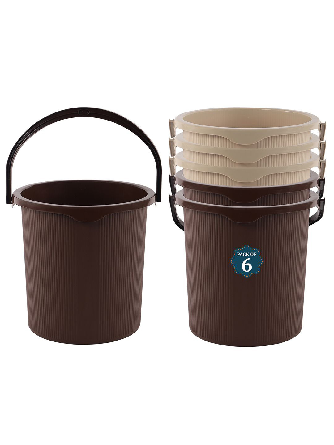 Kuber Industries Magnite Brown & Cream colored 6 Pieces Striped Bucket 25L
