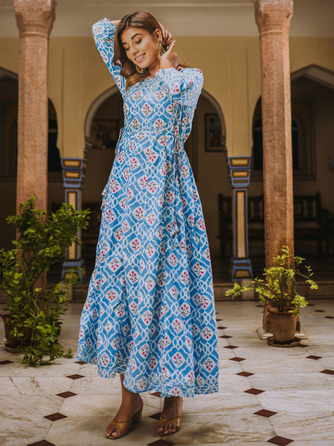 POPPIES LANE Electric Blue Cotton Long Dress