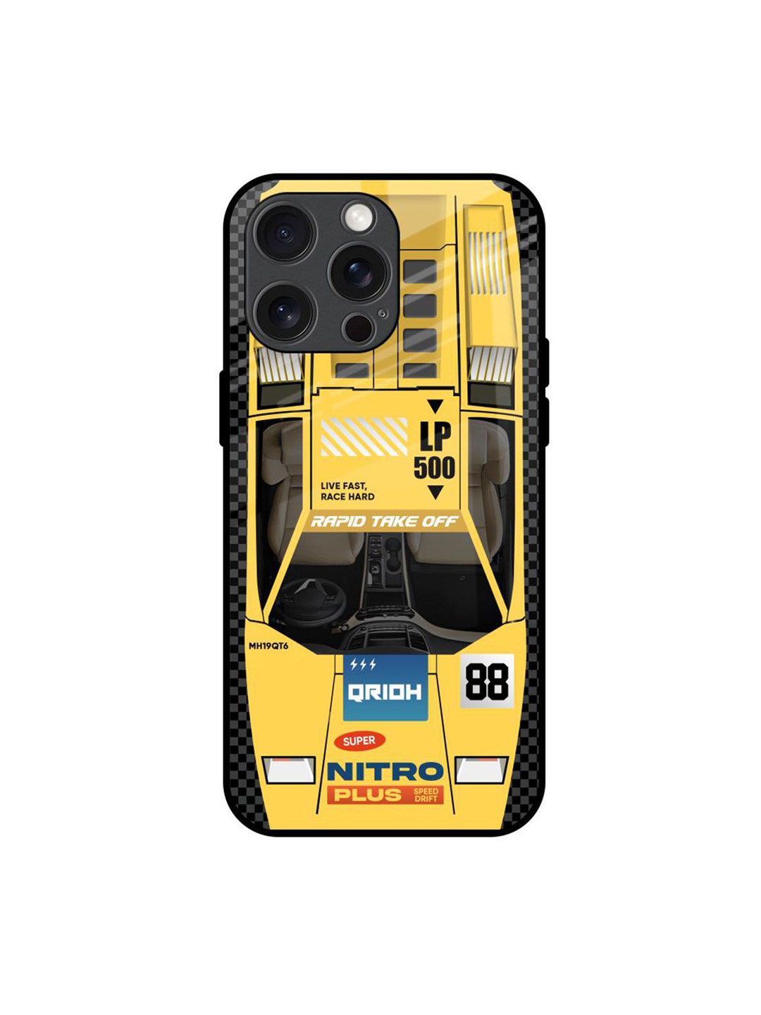 QRIOH Yellow Racing Car Printed iPhone 15 Pro Max Back Case