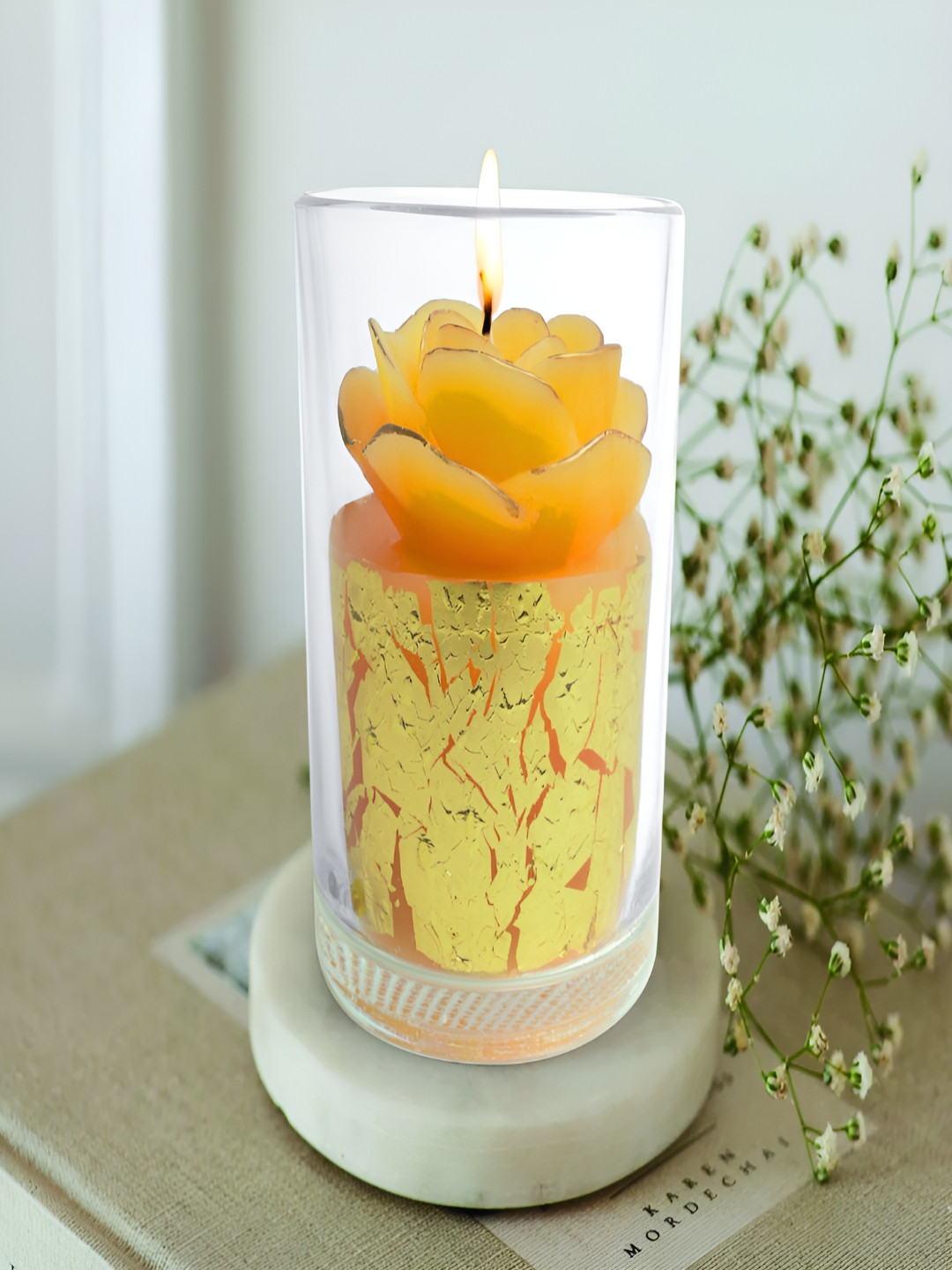 PROKART Foiled Glass Scented 1 Wick Scented Solid Flower Regular Jar Candles