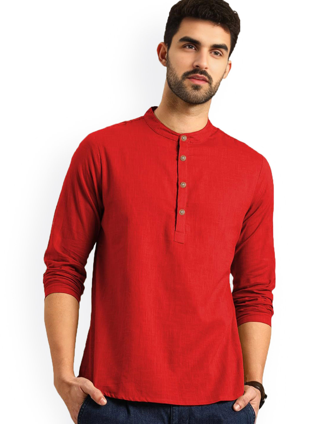 Vida Loca Band Collar Pure Cotton Straight Short Kurta