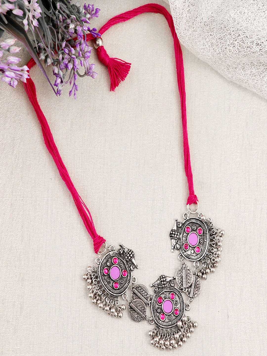 Sangria Silver-Plated Oxidized Boho Choker Statement Necklace