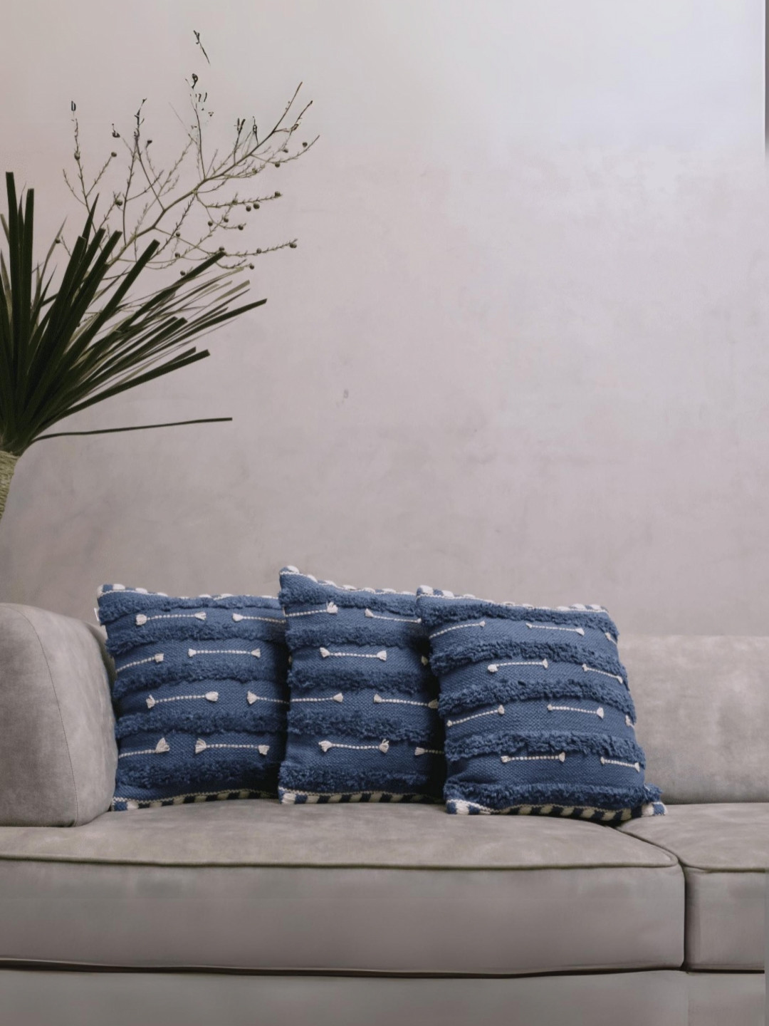 LUSHLYF Tufted Collection Blue 3 Pieces Horizon Tufted Cushion Cover