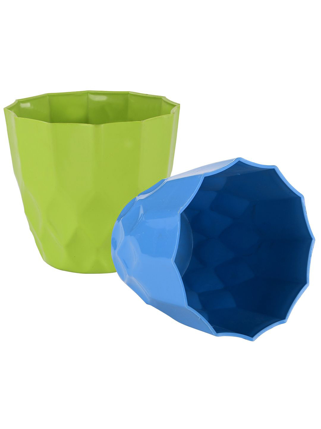 Kuber Industries Blue & Green 2 Pieces Barfi Pattern Flower Pots for Garden