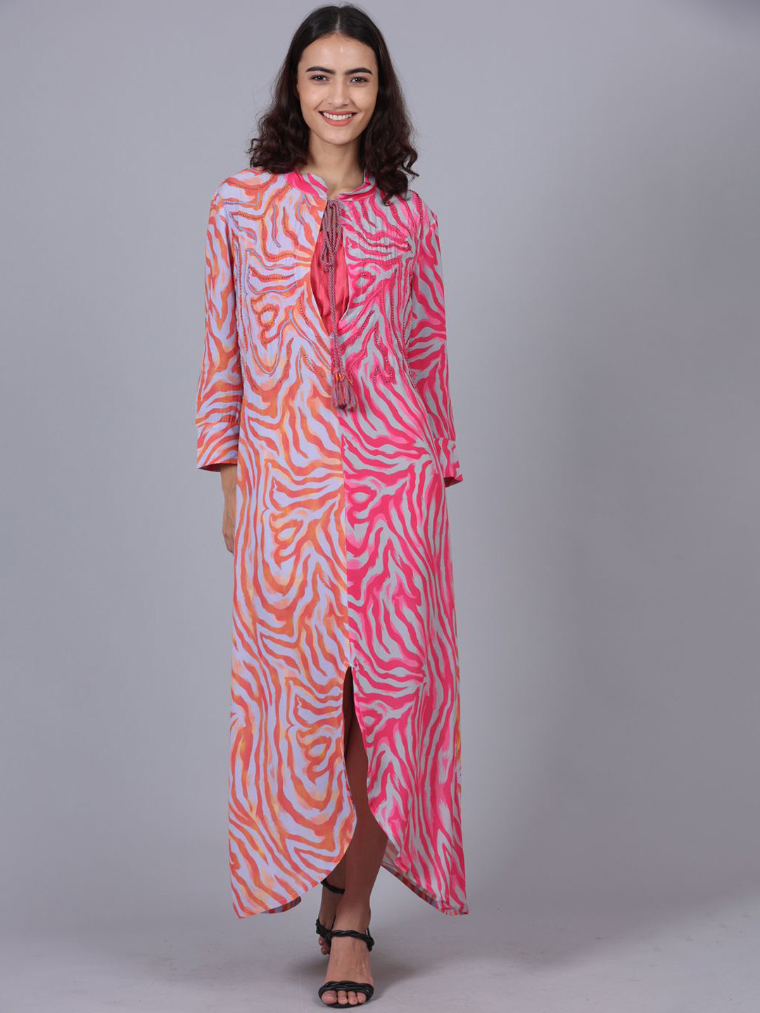 POPPIES LANE  Beaded Mixmatch Print Dress With Bando