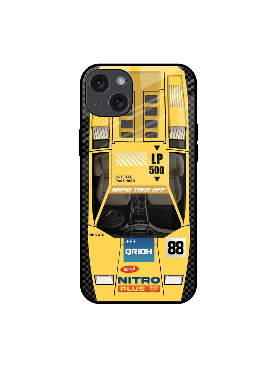 QRIOH Yellow Racing Car Printed iPhone 15 Plus Back Case