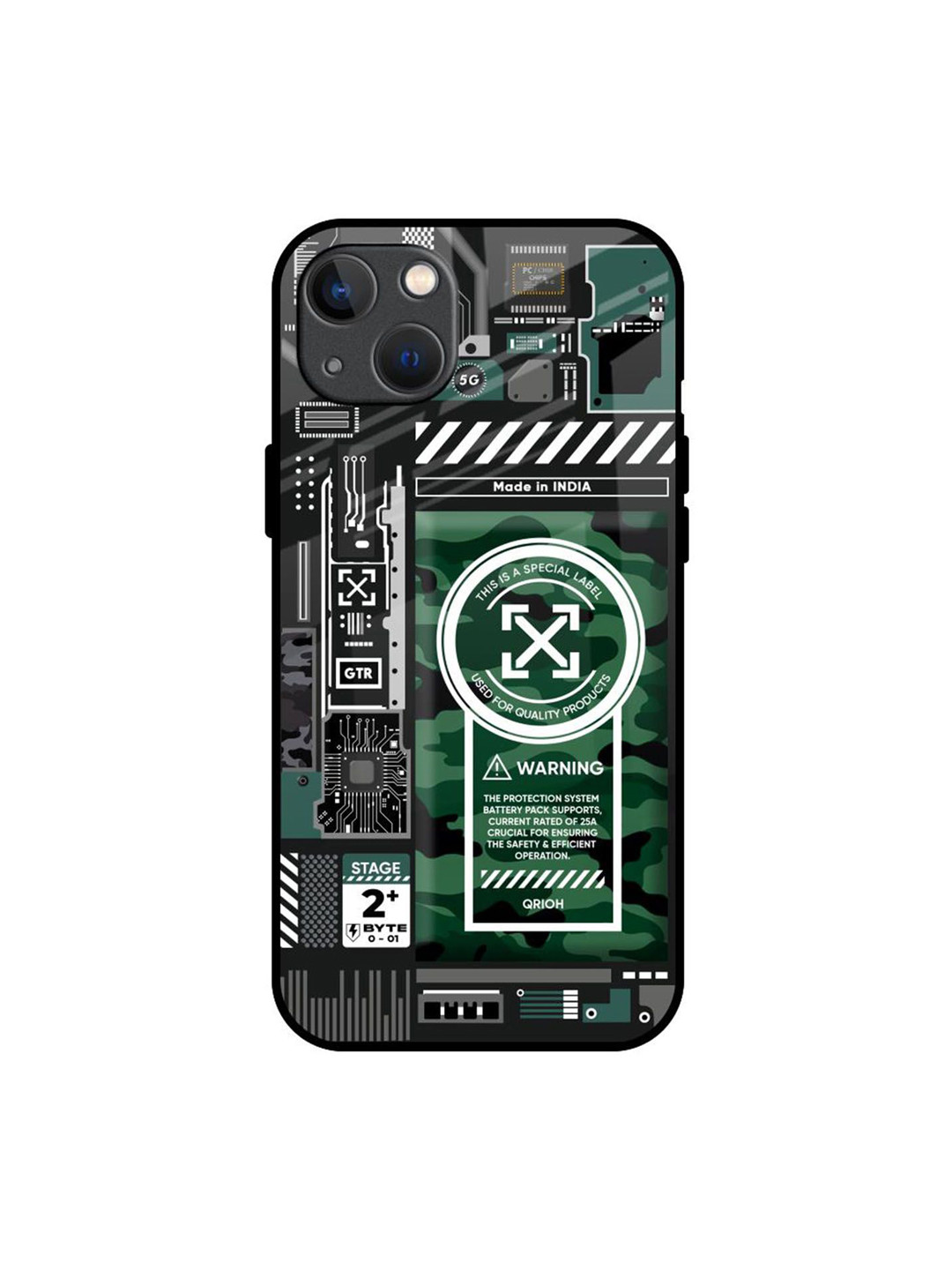 QRIOH Green Camo Circuit Printed iPhone 13 Back Case