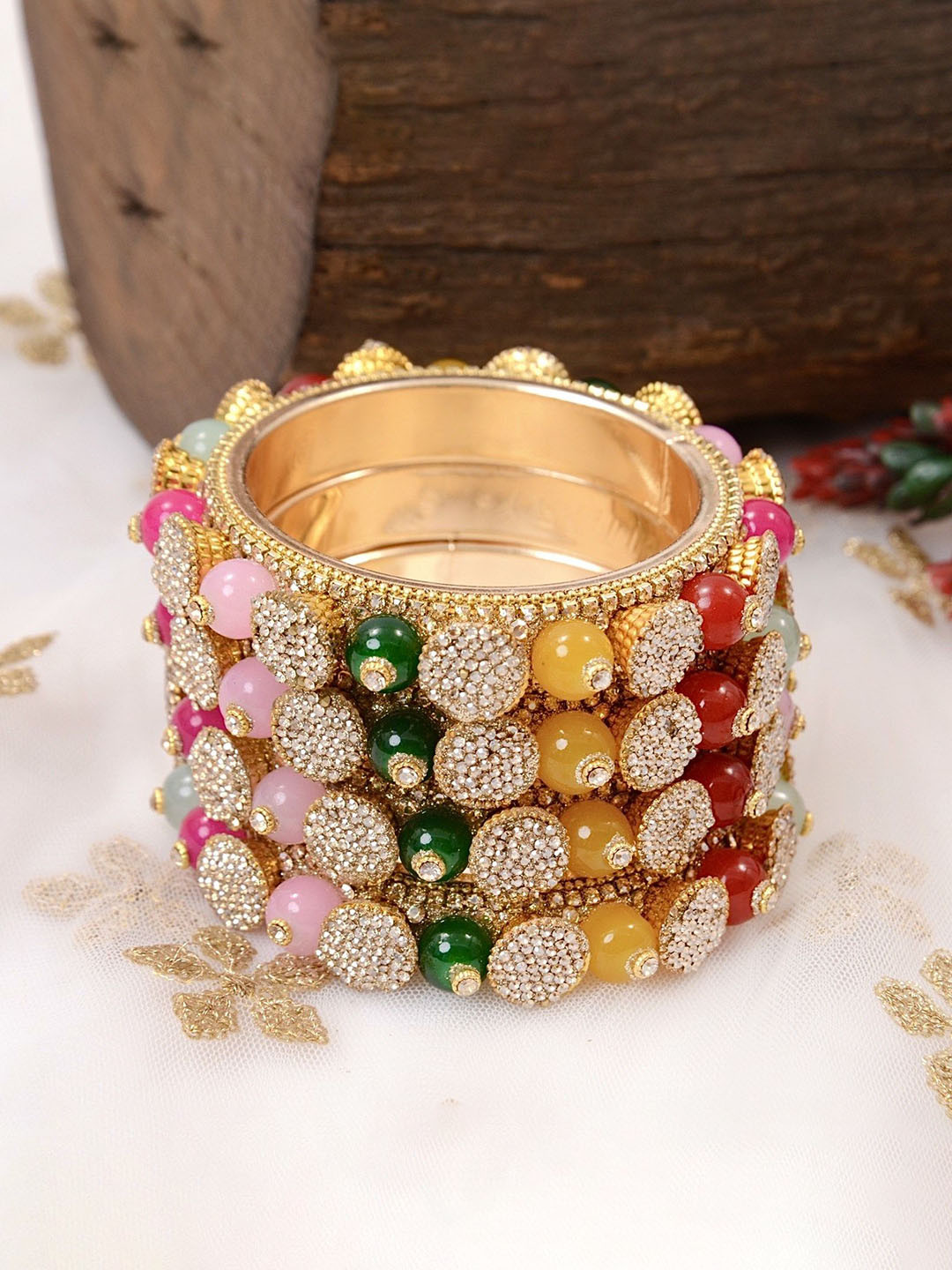 Wedding Chuda by Hitesh Bangles Set Of 4 Stone Studded & Beaded Bangles