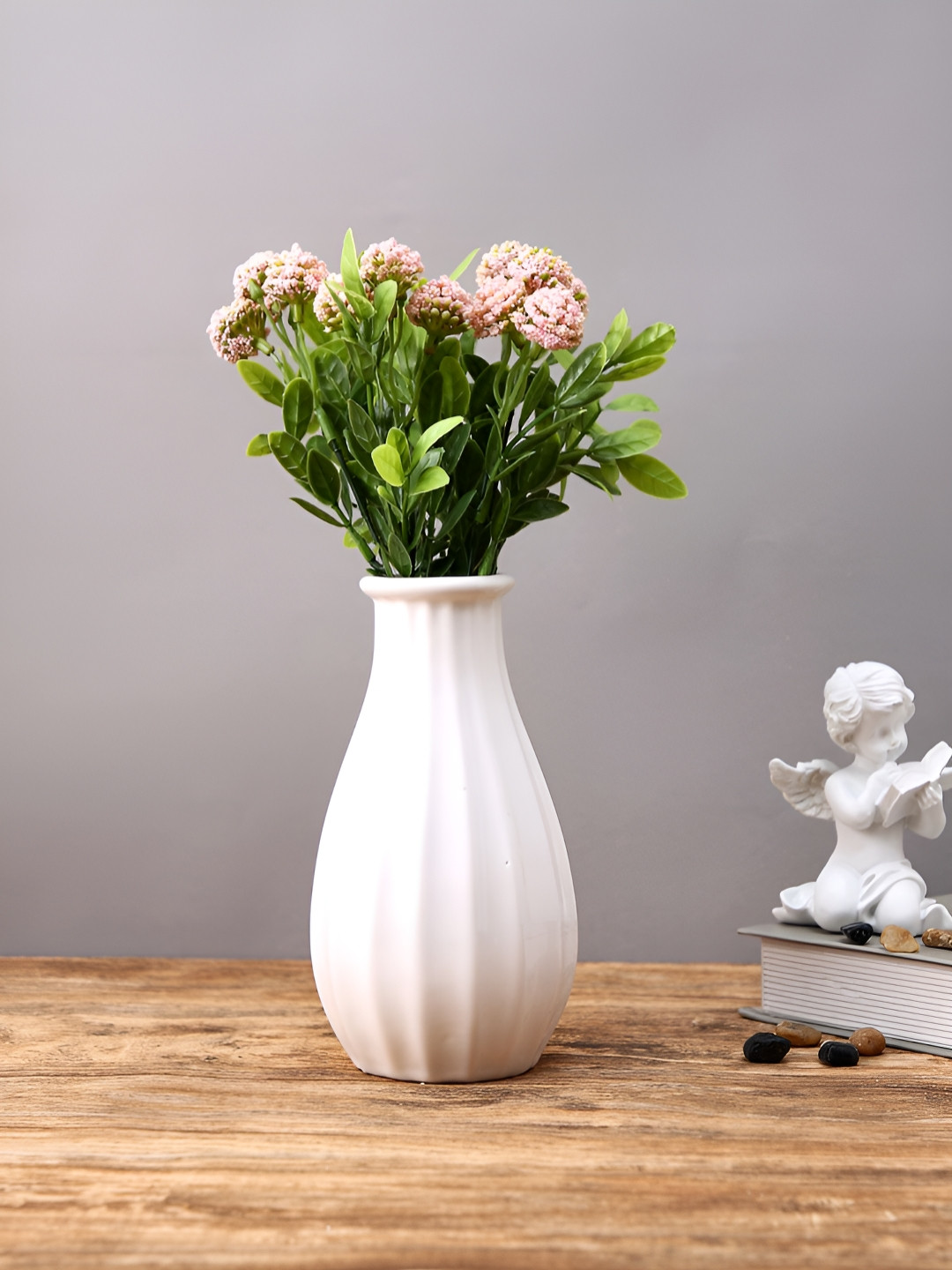 TAYHAA Peach & Green 2 Pieces Clover Artificial Flowers