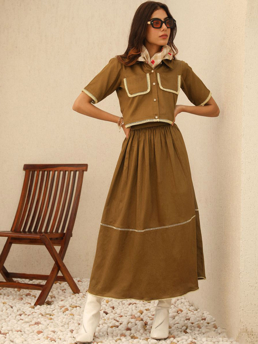 YA-SA Shirt Collar Cotton Shirt With Skirt