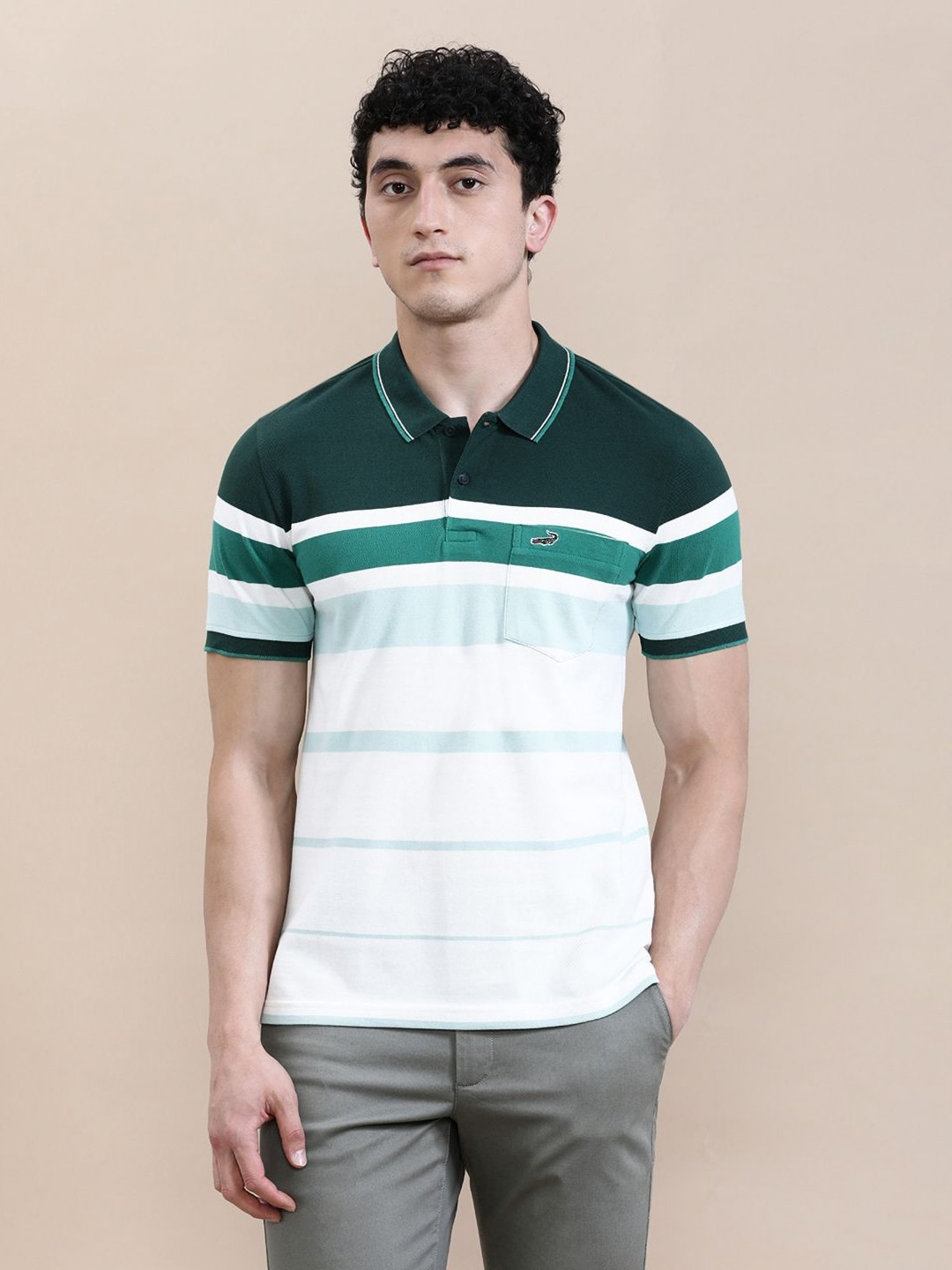 Crocodile Men Eng Stripe Slim Fit Polo T-shirt