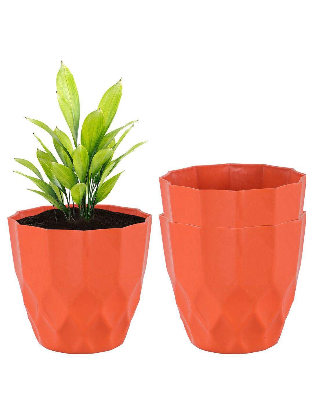 Kuber Industries Orange 3 Pieces Barfi Pattern Durable Planters