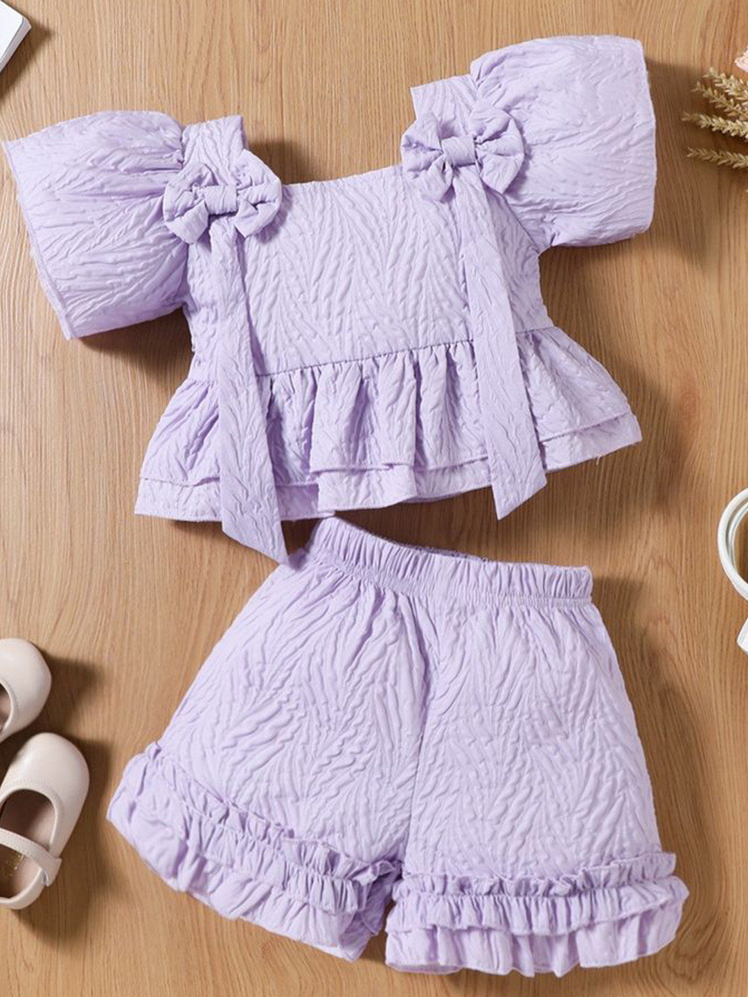 LULU & SKY Girls Textured Square Neck Top With Shorts