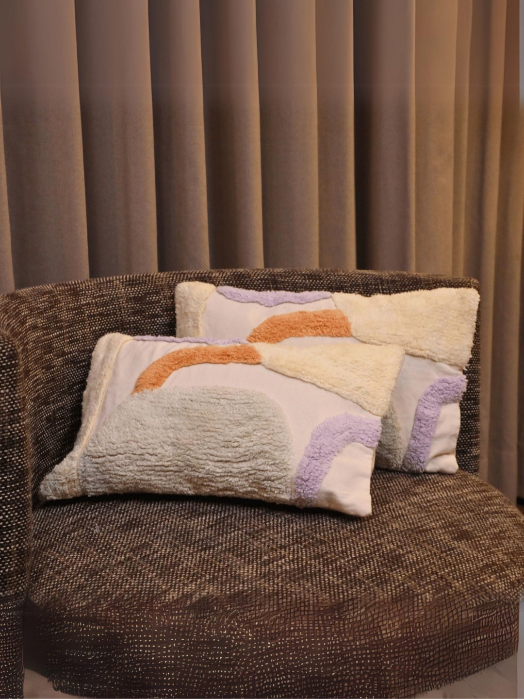 LUSHLYF Horizon Tufted Beige 2 Pcs Abstract Textured Cotton Rectangle Cushion Covers