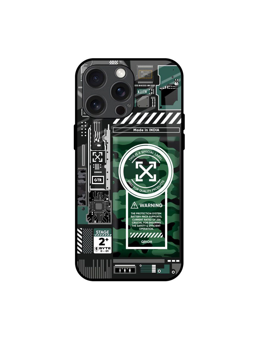 QRIOH Green Camo Circuit Printed iPhone 15 Pro Max Back Case