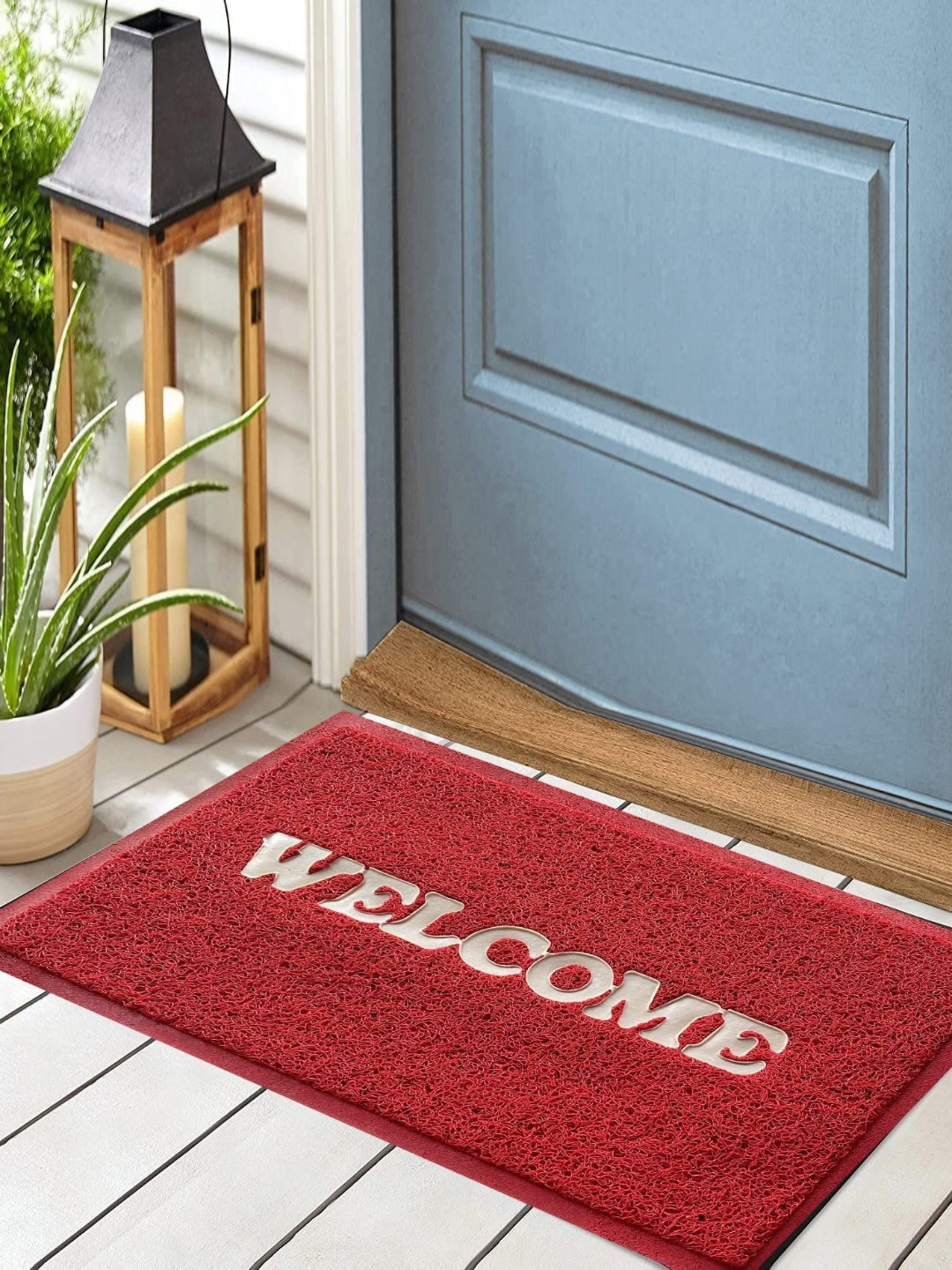 AMRO BEAUTILITY NEEDS Red & White Textured Anti-Skid Door Mats