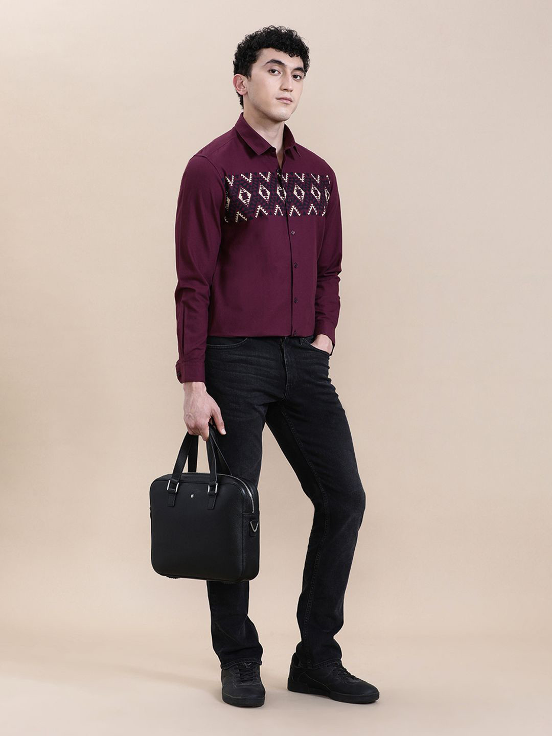 Crocodile Men Engineered Solid Fresh Print Shirt