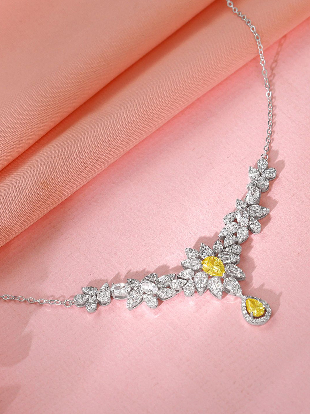 GIVA 925 Sterling Silver Rhodium-Plated Cubic Zirconia The Fleur Necklace