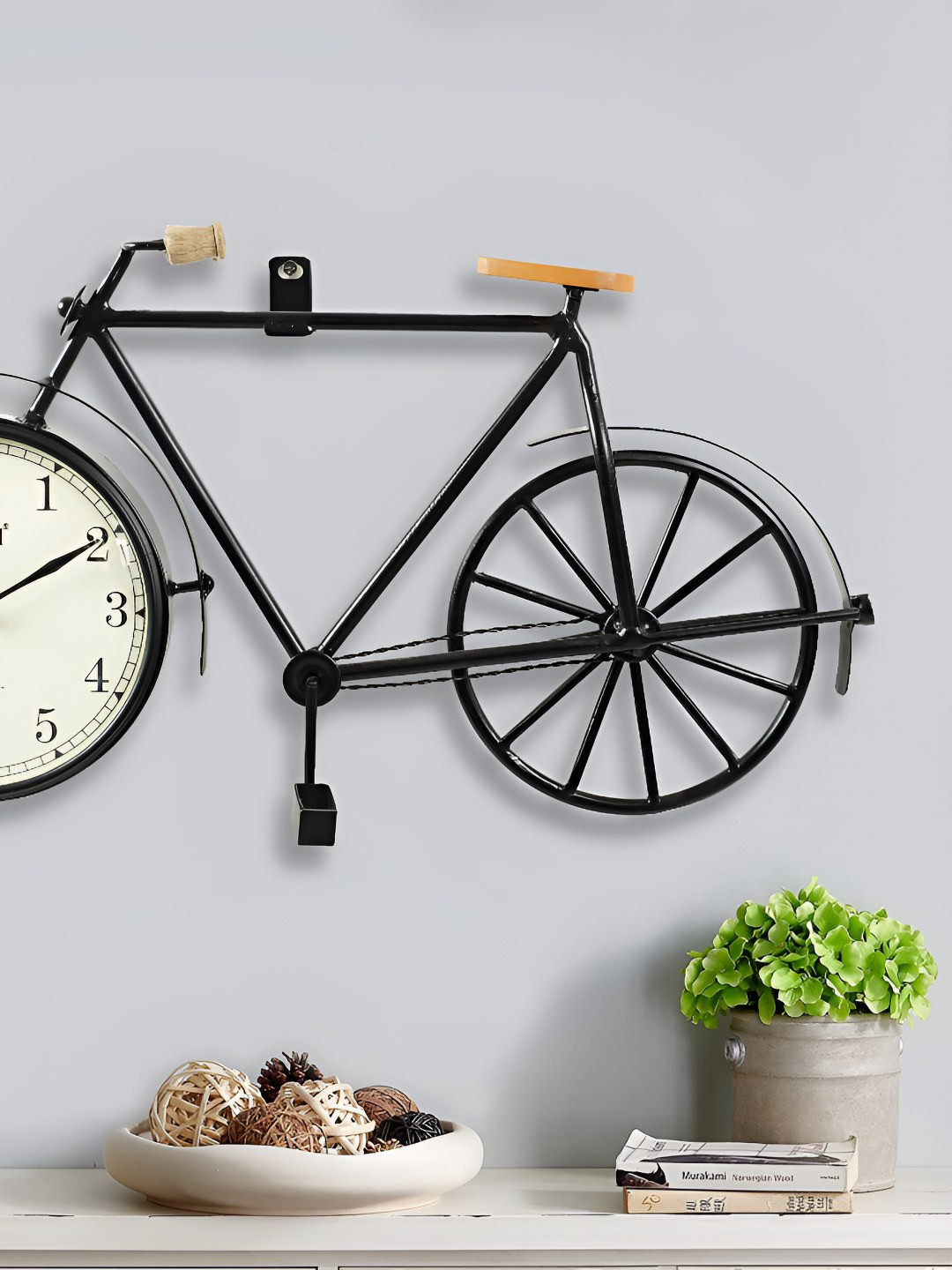 CRAFTEL Black Printed Iron Cycle Shaped Analogue Metal Round Contemporary Wall Clock