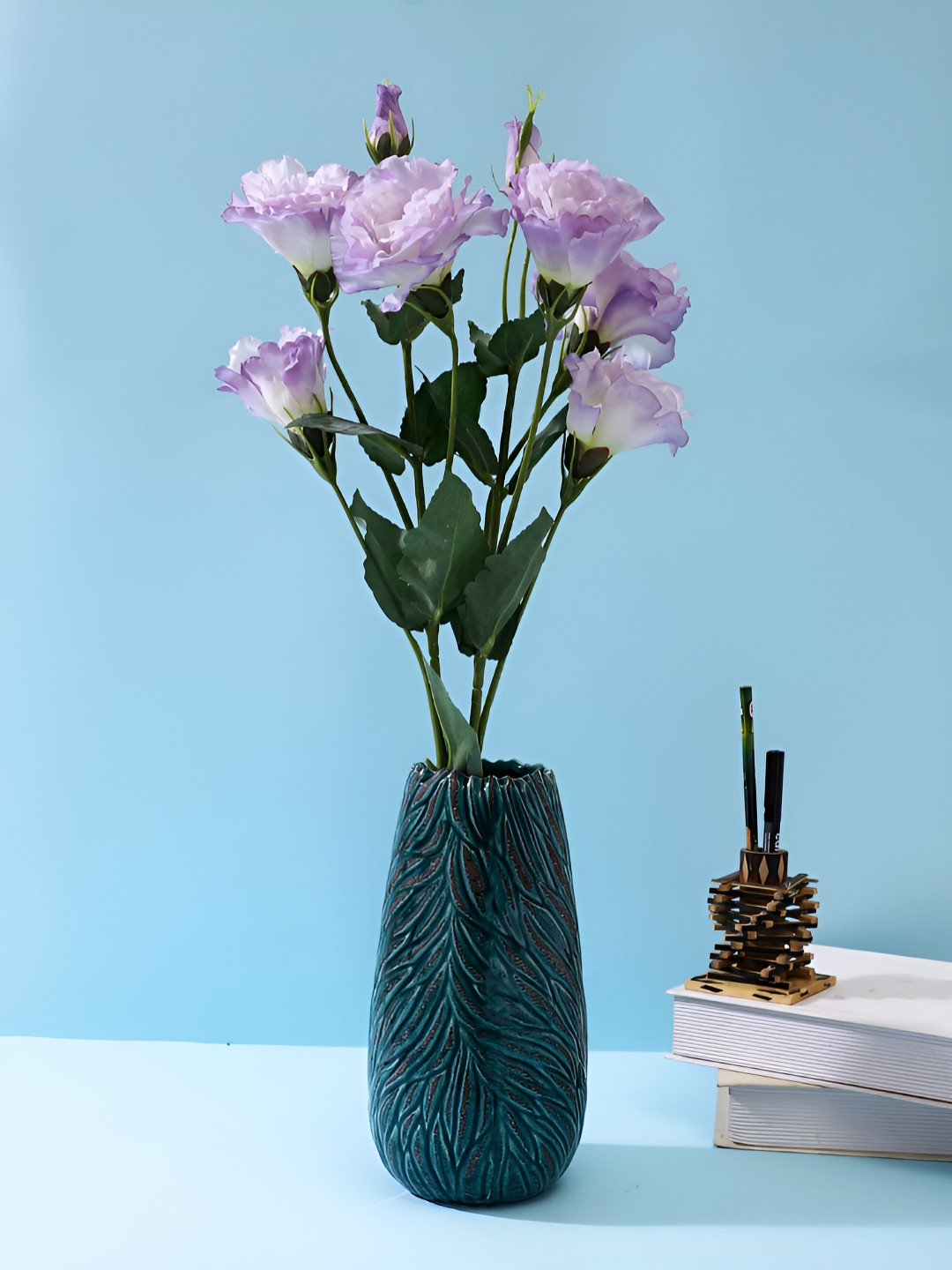 TAYHAA Purple & Green 2 Pieces Carnation Artificial Flower With Pot