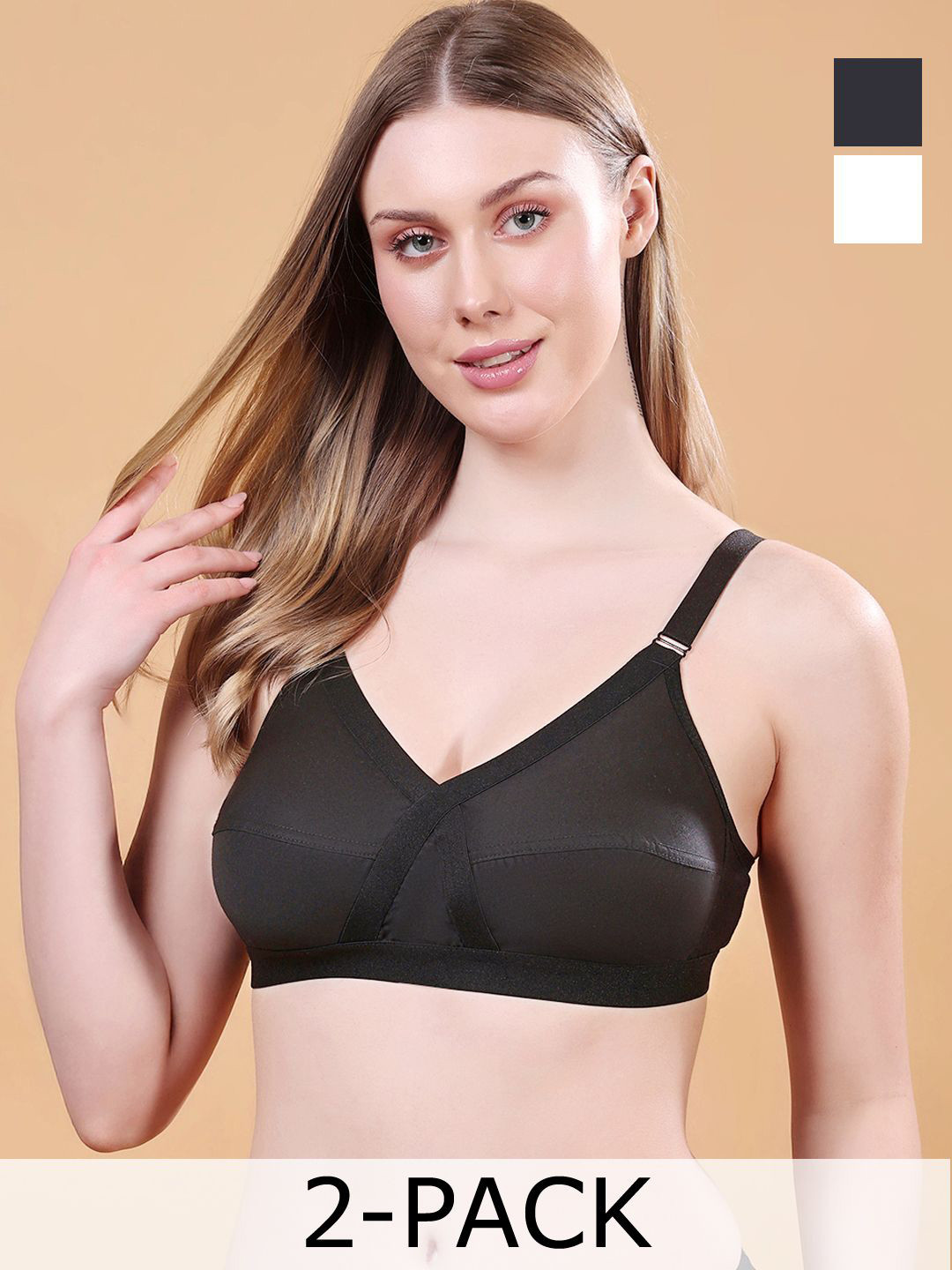 Floret Pack of 2 Solid Full Coverage Wirefree and Non-Padded Cotton Everyday Bra