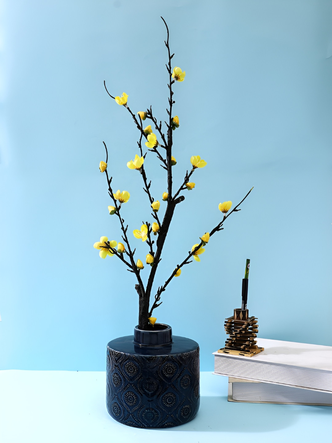 TAYHAA Yellow & Black 2 Pieces Plum Blossoms Artificial Flowers