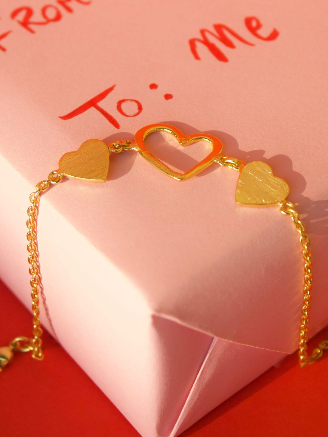 The Ethereal Store Gold-Plated Brass Hearts Shaped Link Bracelet