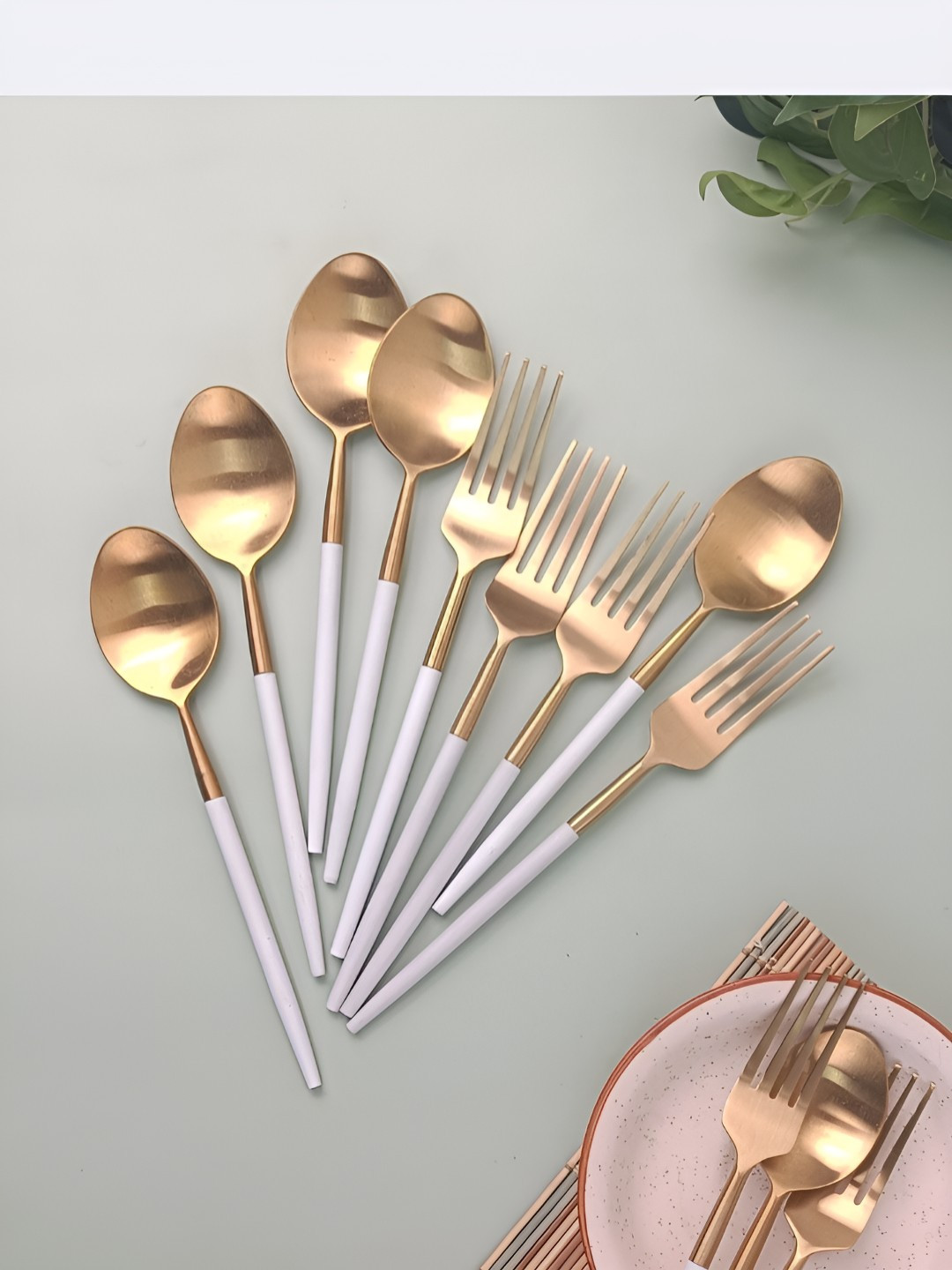 Myntra Elegant Homes Radiant 12 Pieces Gold-toned And White Stainless Steel Cutlery Set