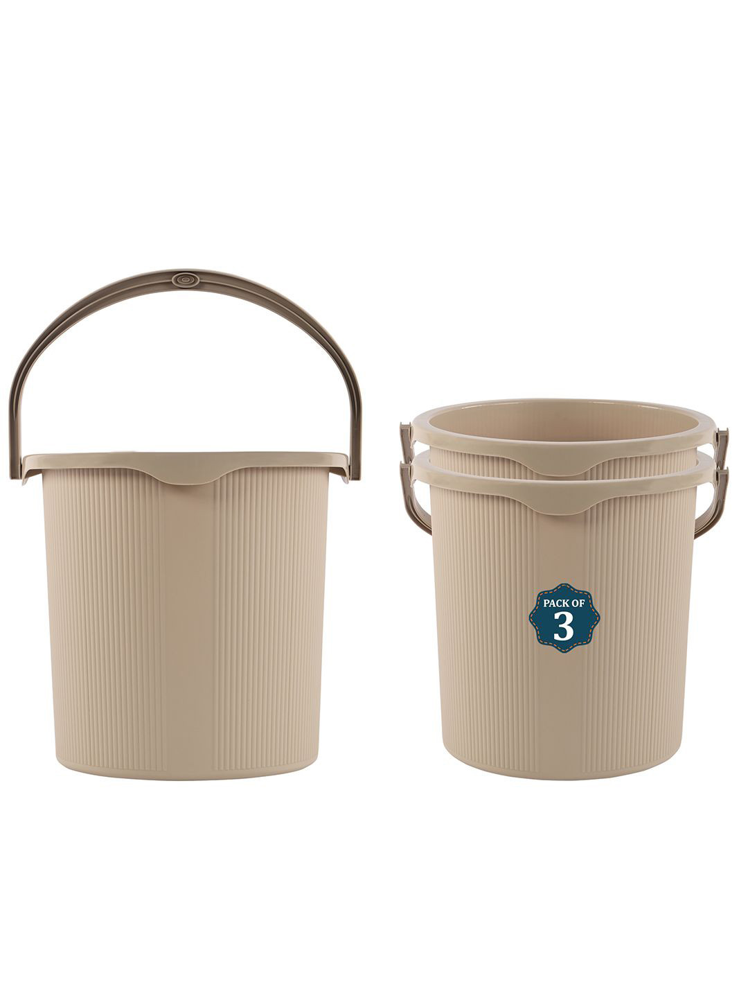 Kuber Industries Magnite Cream-Coloured 3 Pieces Striped Bucket 25L