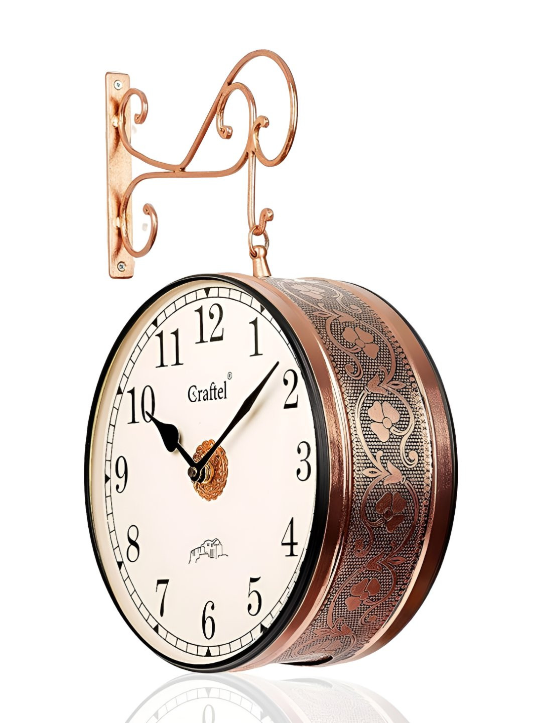 CRAFTEL Gold-Toned Textured Analogue Round Antique Contemporary Wall Clock